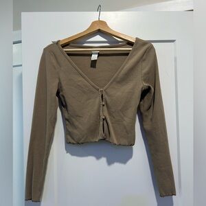 H&M Cropped Button Down Top, Tan, Size S, Gently Worn.